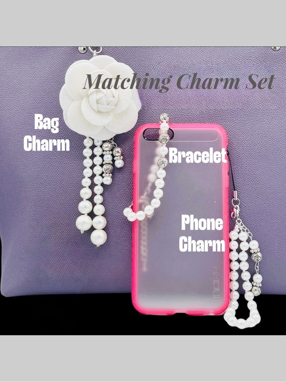 Vintage Set - Matching Camellia Bracelet, Bag Charm & Phone Charm